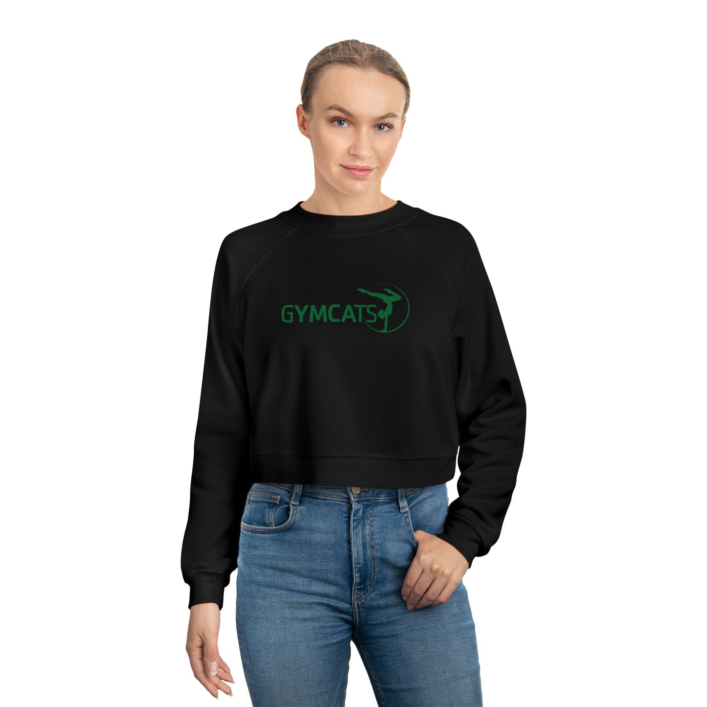 Women's Cropped Fleece Pullover Sweatshirt - gymcats - grn