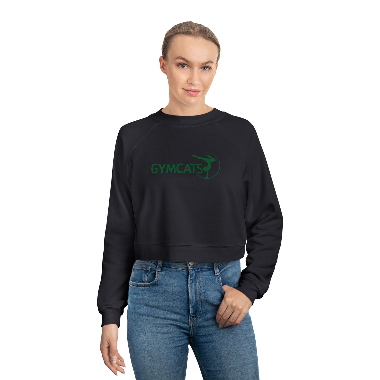 Women's Cropped Fleece Pullover Sweatshirt - gymcats - grn