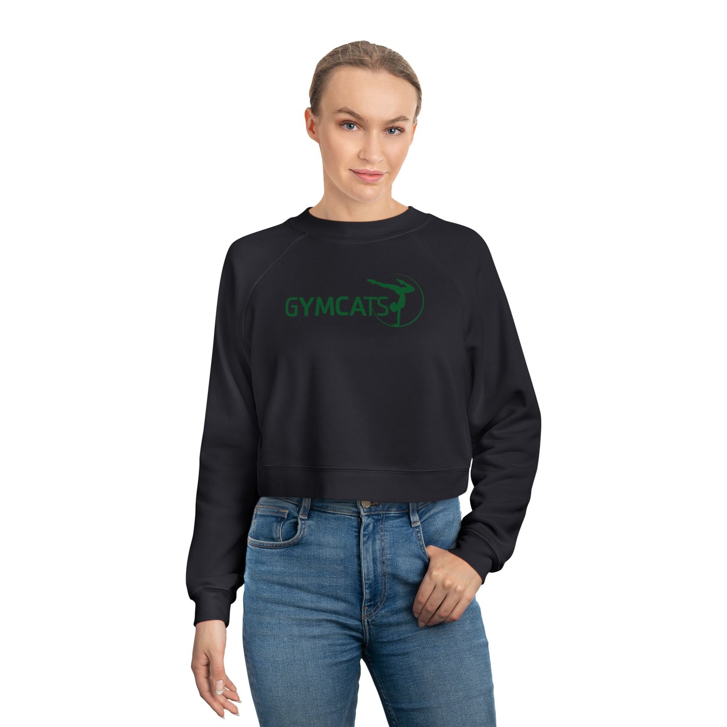 Women's Cropped Fleece Pullover Sweatshirt - gymcats - grn