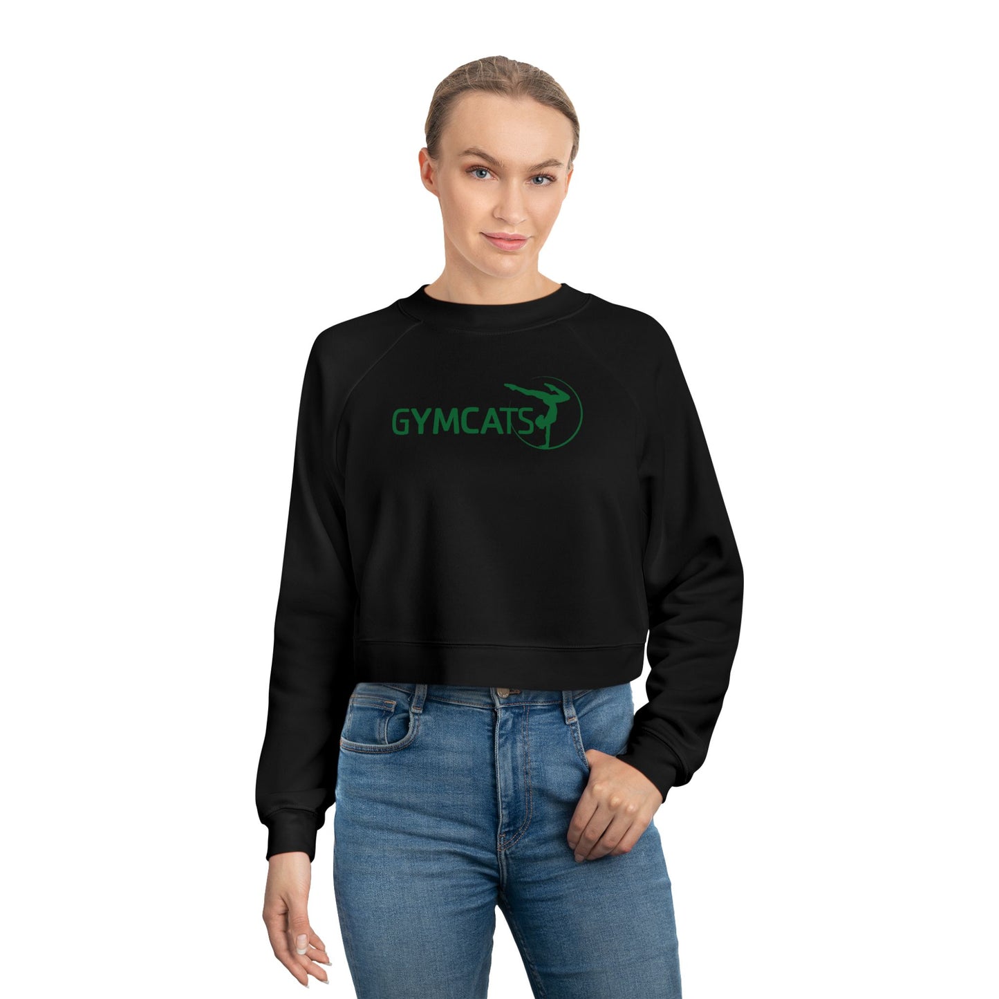 Women's Cropped Fleece Pullover Sweatshirt - gymcats - grn