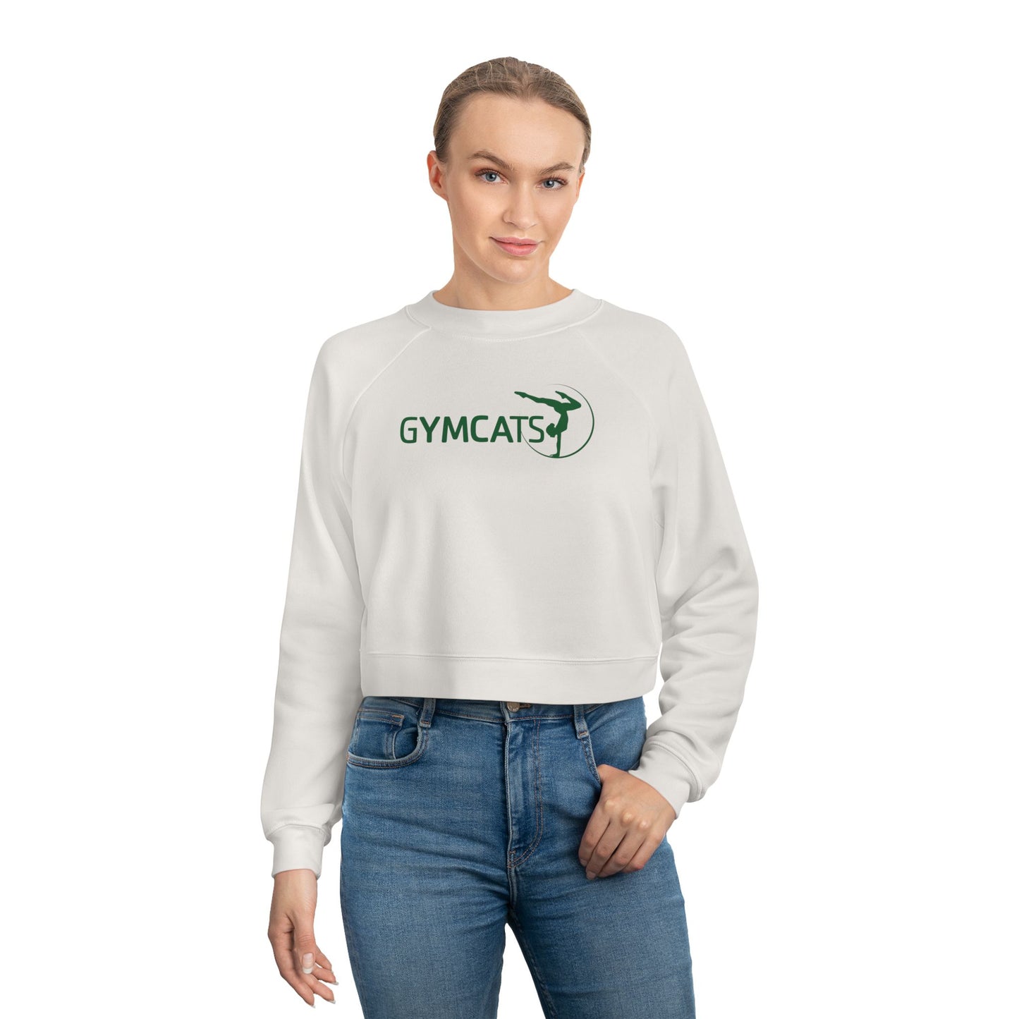 Women's Cropped Fleece Pullover Sweatshirt - gymcats - grn